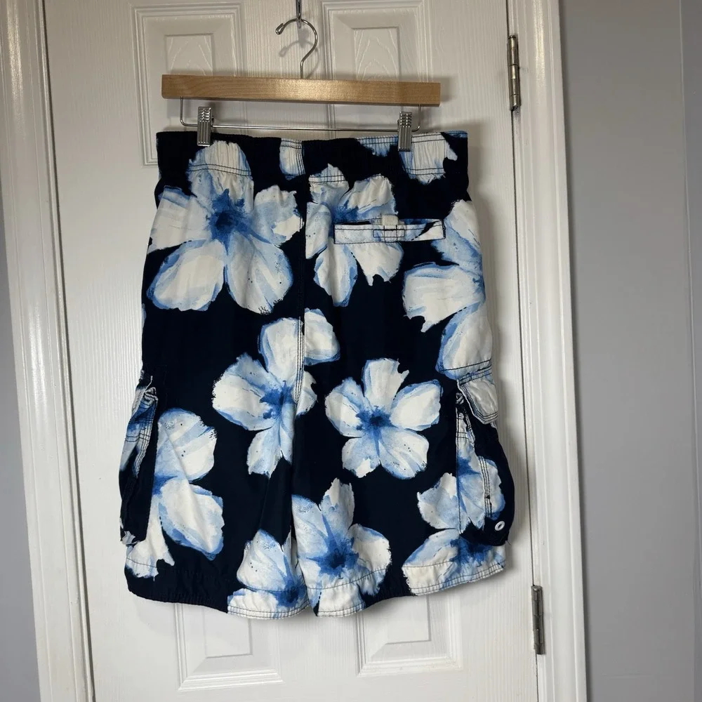 VTG Abercrombie Fitch Swim Trunks Y2K Mens‎ Medium Blue Floral Baggy Shorts